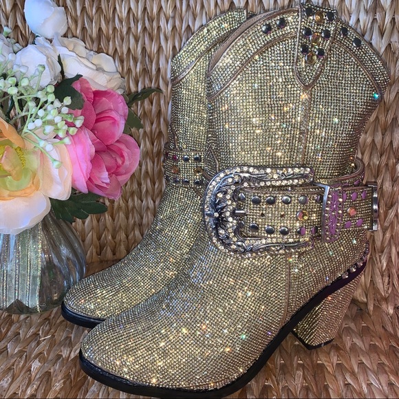 New Dolls Kill Honey Rhinestone Western Cowboy Boots - Picture 6 of 11